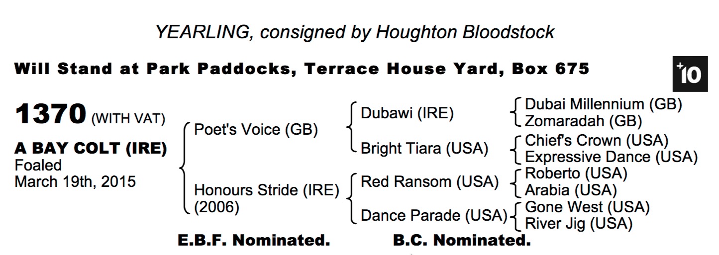 LOT 1370 - Poet's Voice (GB) / Honours Stride (IRE) B.C.
